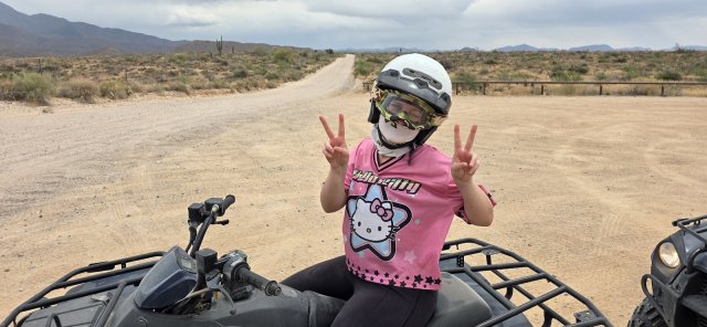 Riding her own single-rider ATV through the Sonoran Desert with 360 Adventures