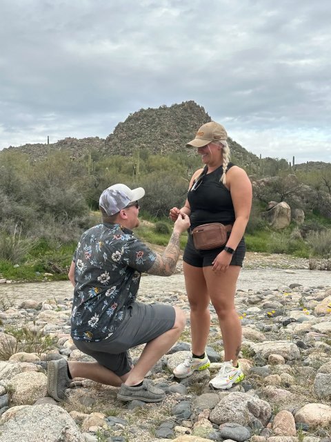 A marriage proposal in a Sonoran Desert wash during an off-road tour